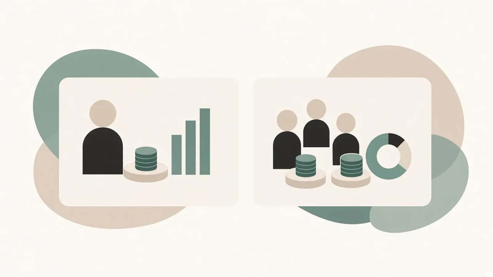 Illustration of two separate books: personal production on the left and team finances on the right